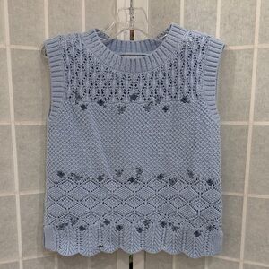 Abercrombie Kids Girls Blue Sleeveless Knit Vest Floral Accents Sz 7/8